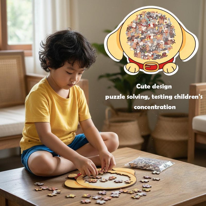 115-Piece Colored Dog Shaped Wooden Jigsaw Puzzle, Dogs Shaped Wooden Puzzle, Unique Animal Shape Wood Puzzles with Bracket, Challenging Irregular Dog Puzzles for Dogs Lovers Gifts (Yellow 1pcs) - Image 5